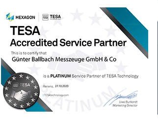 TESA Accredited Service Partner Zertifikat für Ballbach Messzeuge